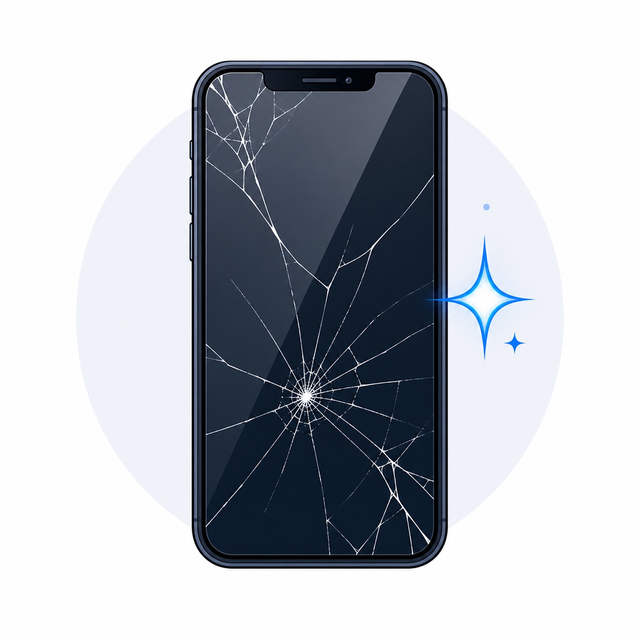 Minimal illustration of cracked phone screen repair