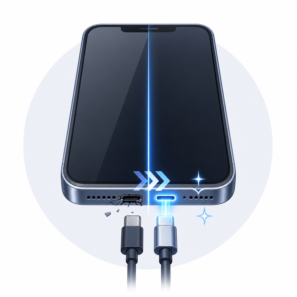 Minimal illustration of charging port repair